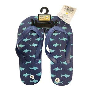 Boys Navy Shark Flip Flop Medium 13/1